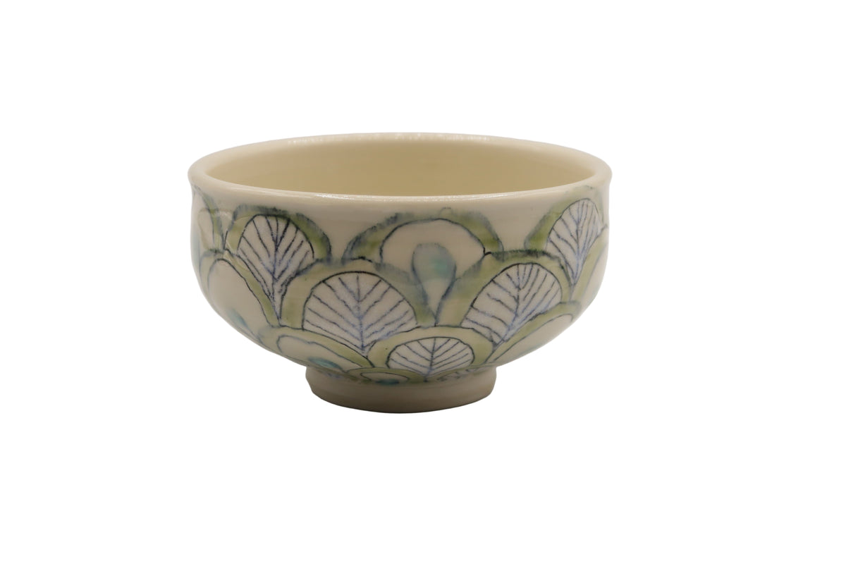 Ceramic bowl with decorative patterns on a white background