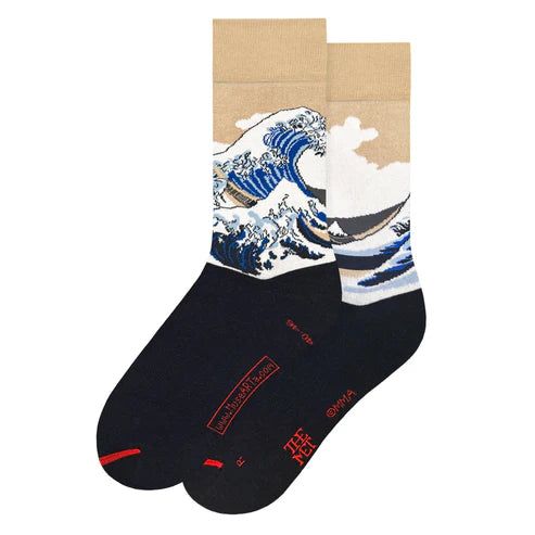 Katsushika Hokusai - Great Wave Beige Socks