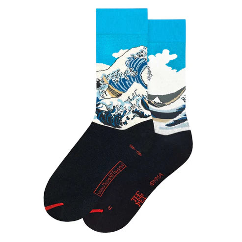 Katsushika Hokusai - Great Wave Blue Socks