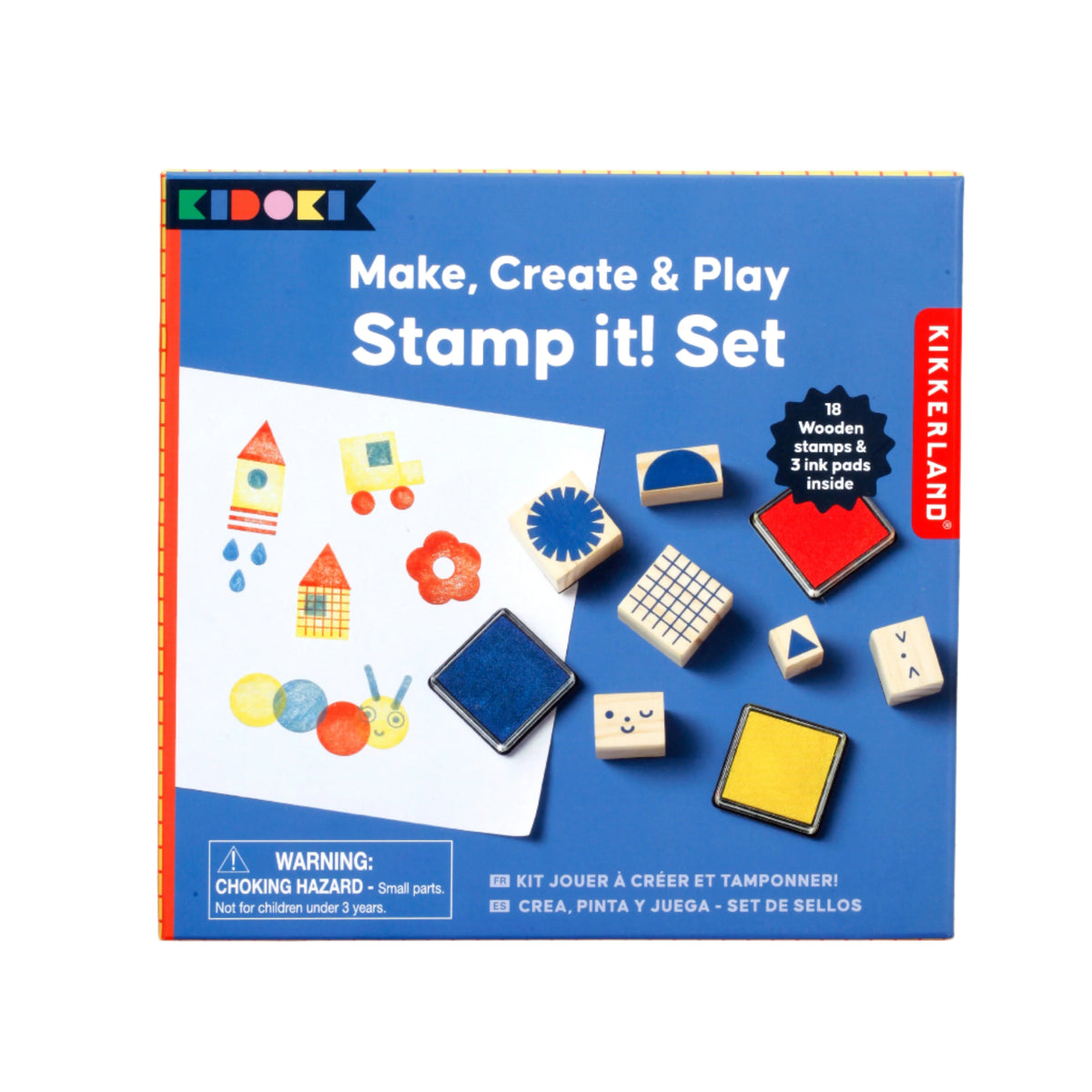 Kikkerland Make, Create &amp; Play Stamp it! Set packaging on a white background