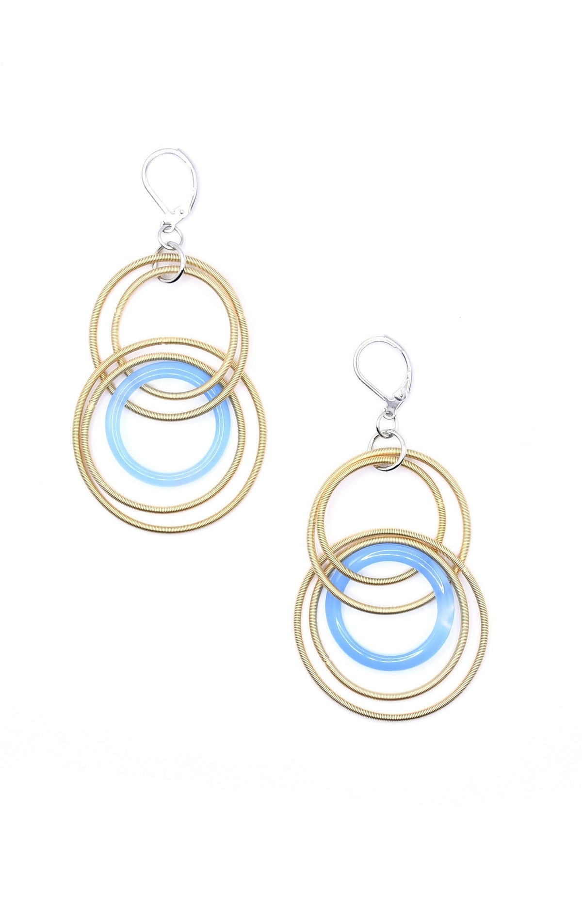 Bright Gold Rings and Blue Resin Ring Earrings