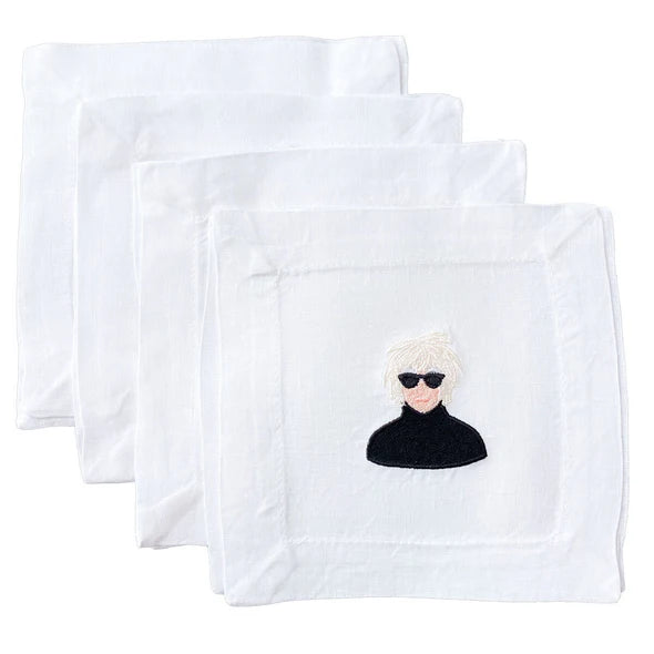Set of 4 Andy Warhol Linen Embroidered Cocktail Napkins