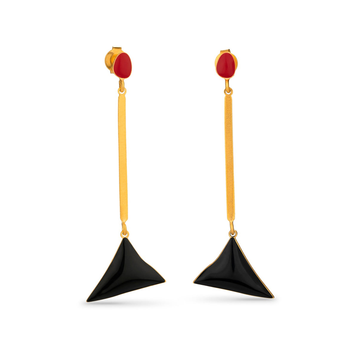 Miro Earrings Gold Black and Red Triangular Drops