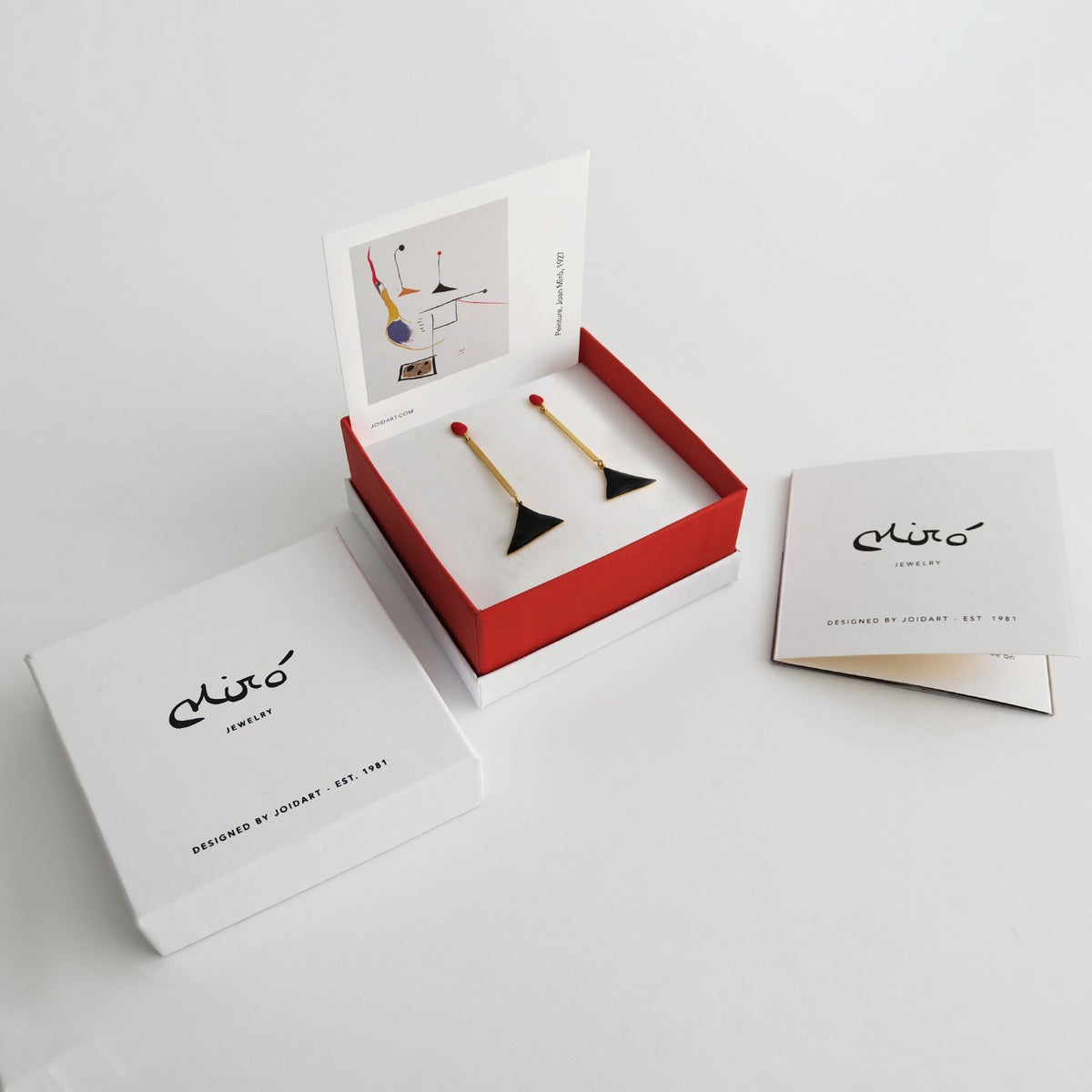 Miro Earrings Gold Black and Red Triangular Drops