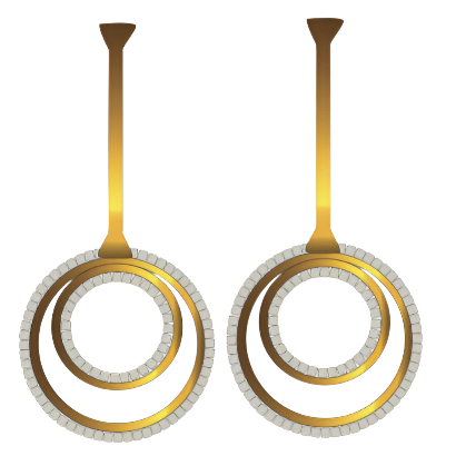 Pair of gold and silver hoop earrings on a white background