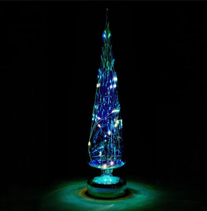 Teal LED Lighted Glass Tree