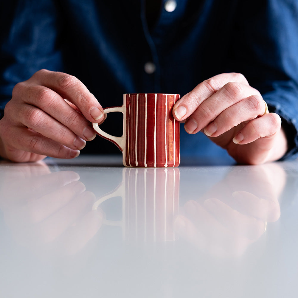 Espresso Cups Sgrafitto Stripe - Paprika