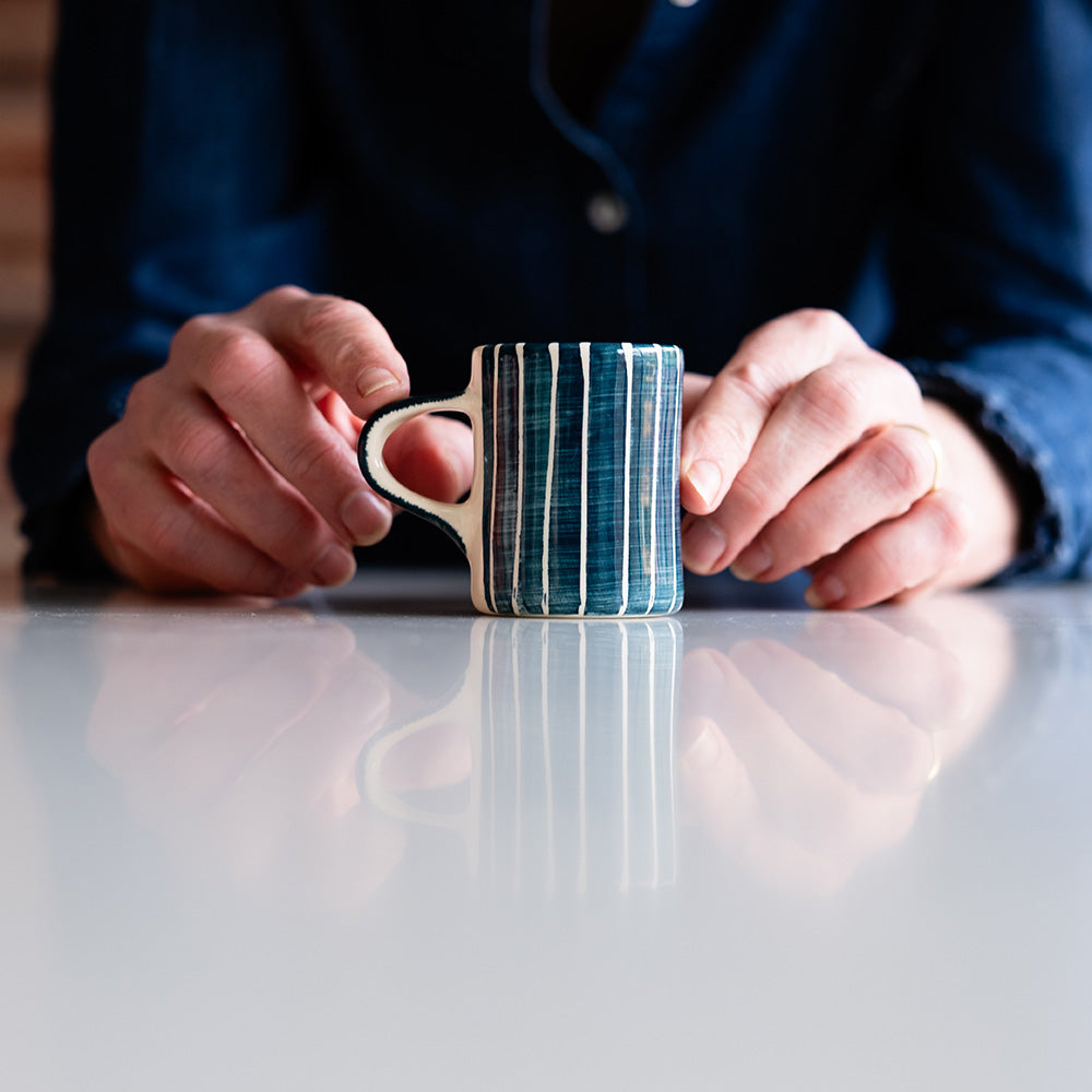 Espresso Cups Sgrafitto Stripe - Teal