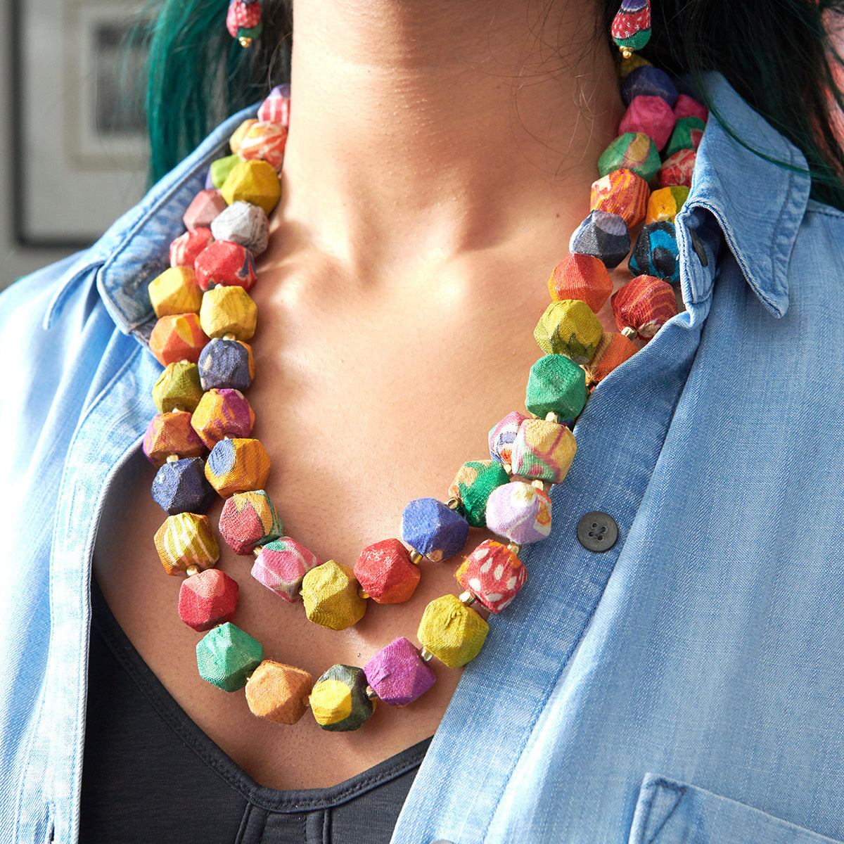 Kantha Polygon Necklace