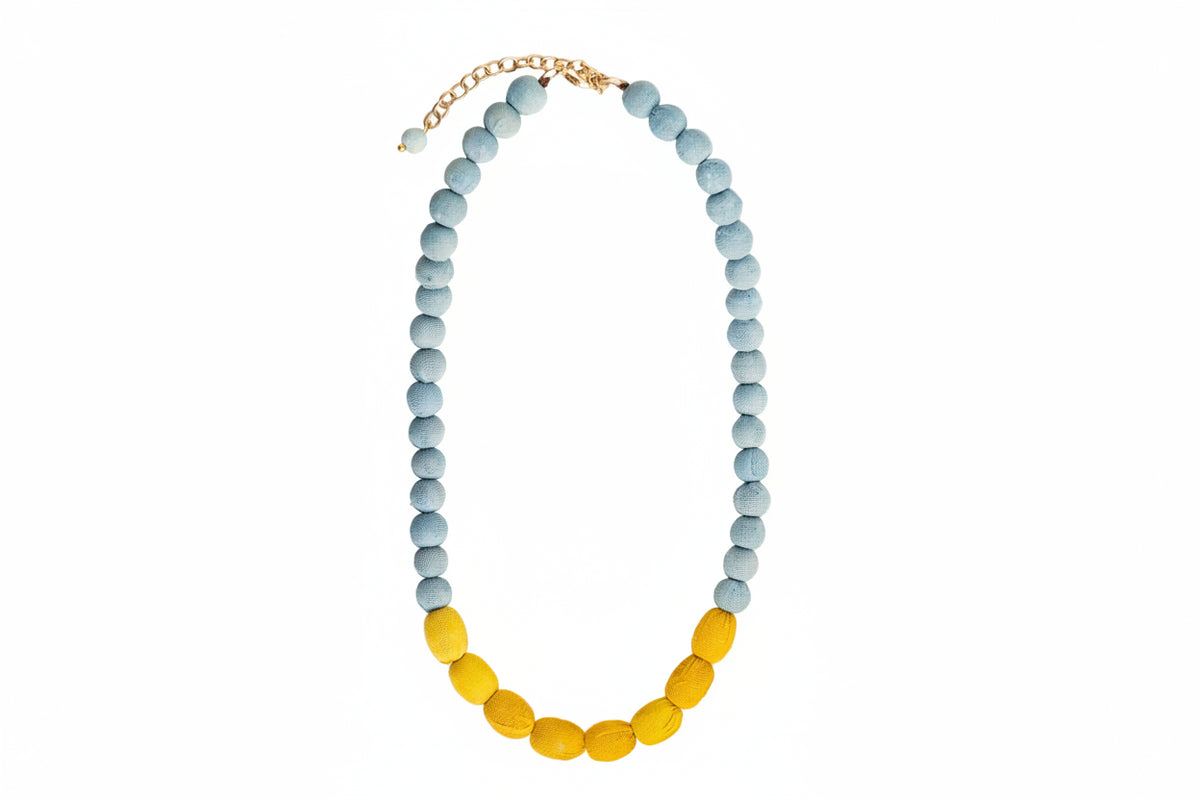 Kantha Couplet Necklace | Ocean/Mustard