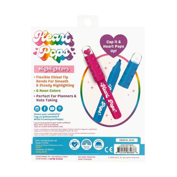 Heart Pops: Neon Highlighters (Set of 6)