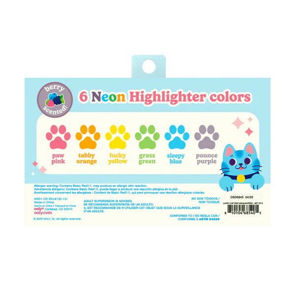 Lucky Cat Paw: Neon Highlighters (Set of 6)