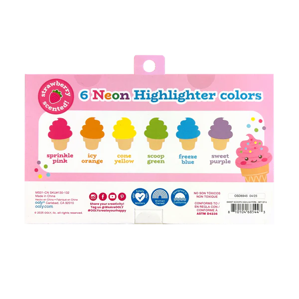 Sweet Scoops: Neon Highlighters - (Set of 6)