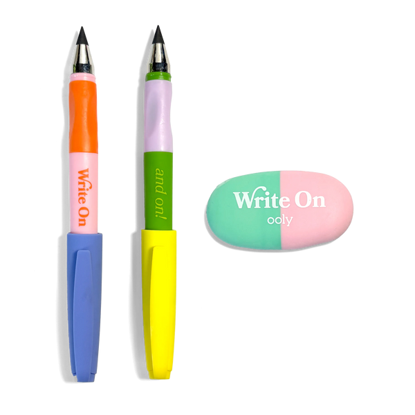 Write On: Graphite Pencils + Eraser (3 Pc Set)