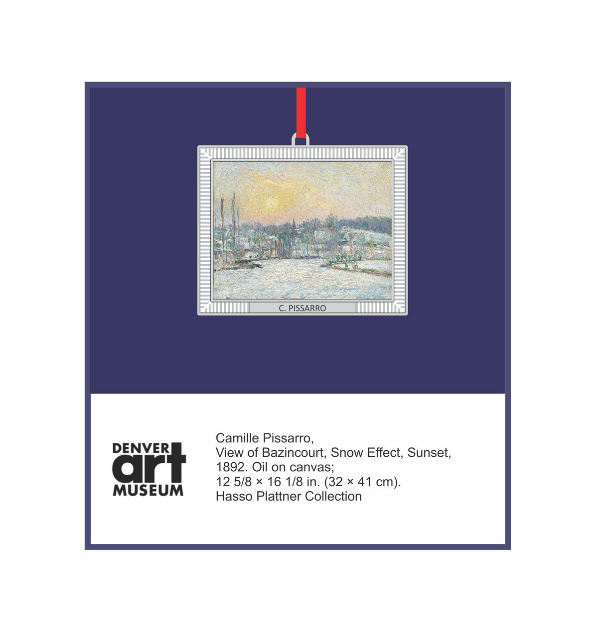 Camille Pissarro, View of Bazincourt, Snow Effect, Sunset Silver Ornament