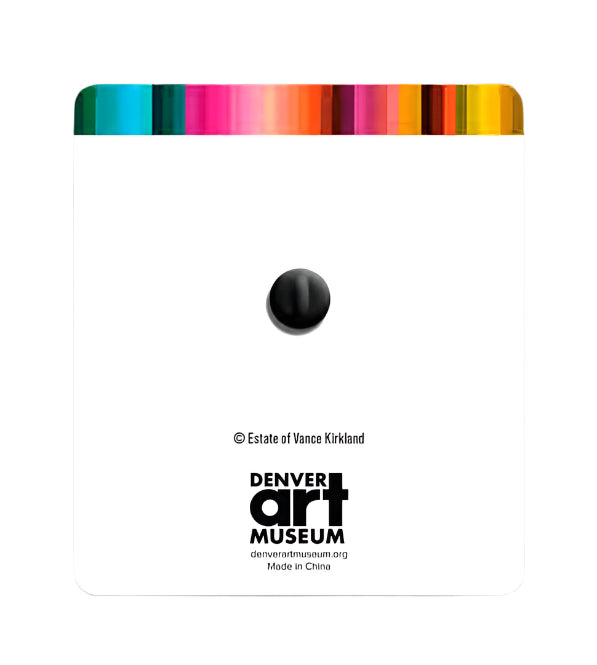 Colorful striped object with Denver Art Museum branding on a white background