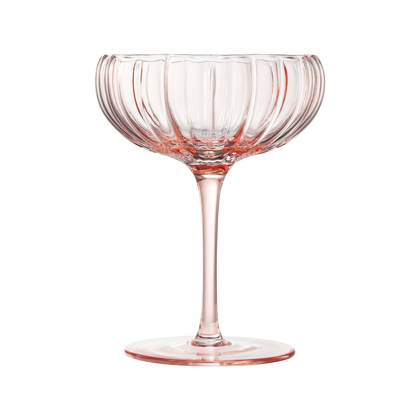 Pink clear glass and stem on a white background