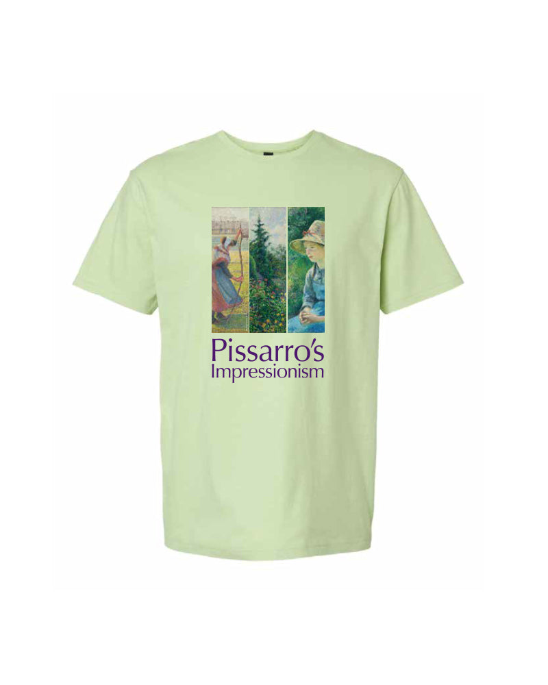 Light green t-shirt with Pissarro's Impressionism design on a white background