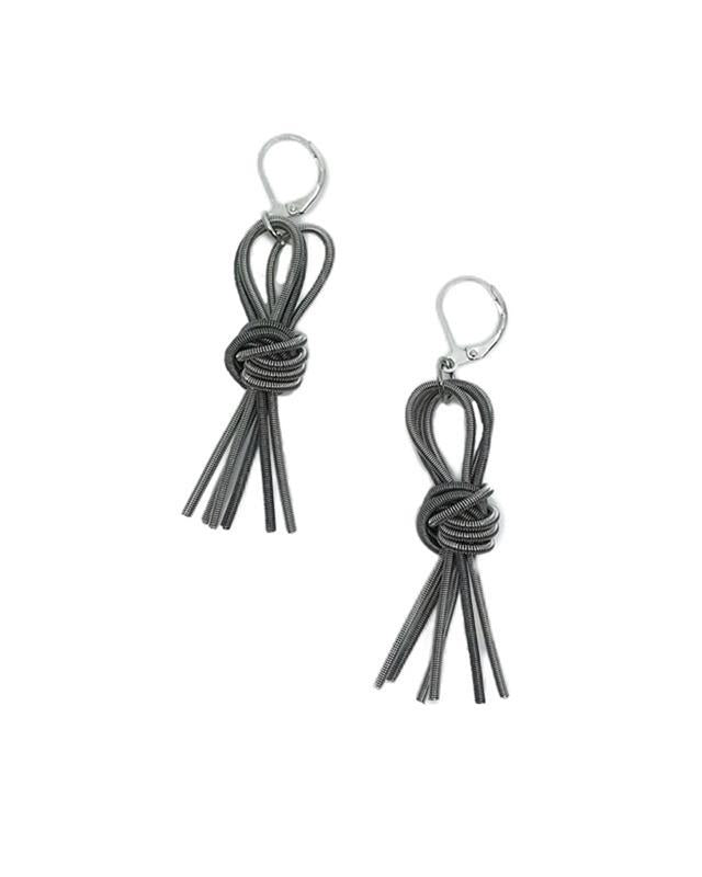 Sea Lily: Silver &amp; Slate Knot Tassel Earring