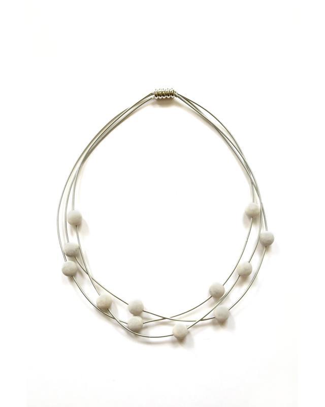 Sea Lily: Silver 3 Strand Necklace With Gray Agate Beads