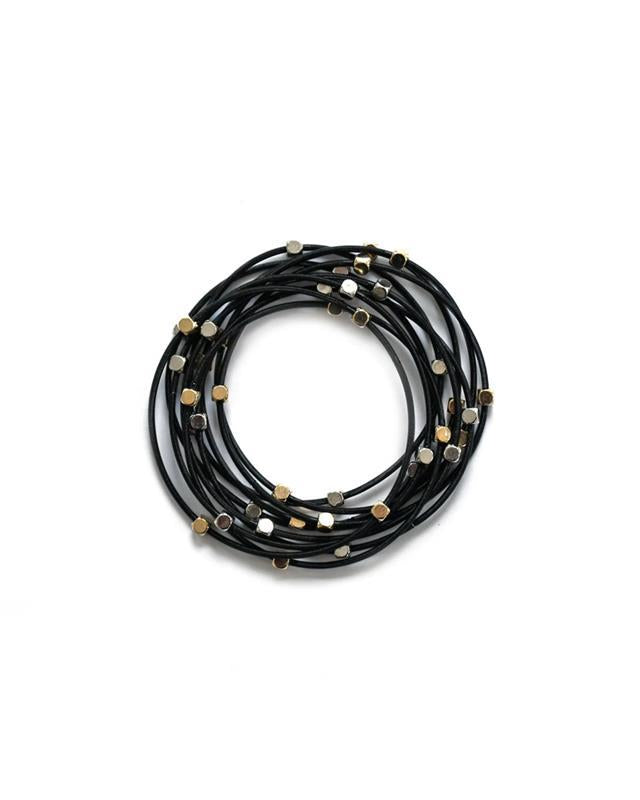 Sea Lily: Black Wire Bracelet with Square and Round Silver