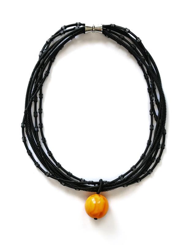 Sea Lily: Black Wire With Yellow Resin Bead Necklace