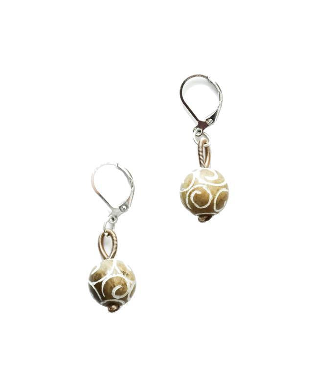 Sea Lily: Carved Jade Bead Earring