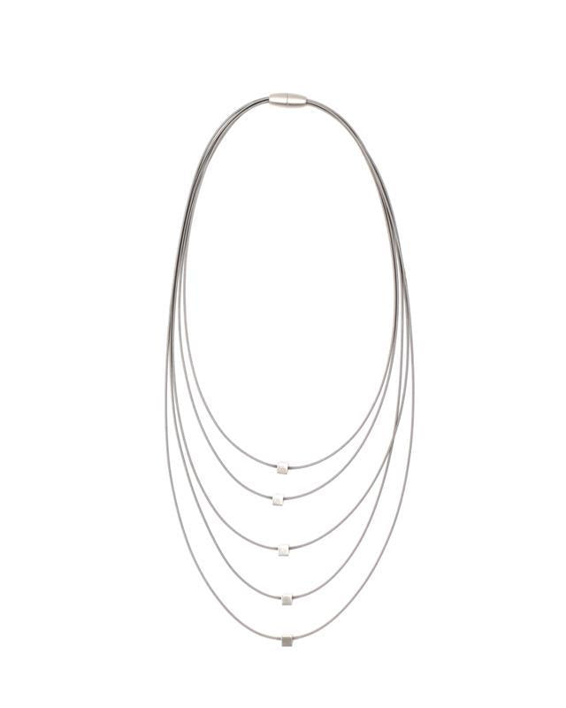 Ellesanti: Short Wave Steel &amp; Brass Cube Necklace