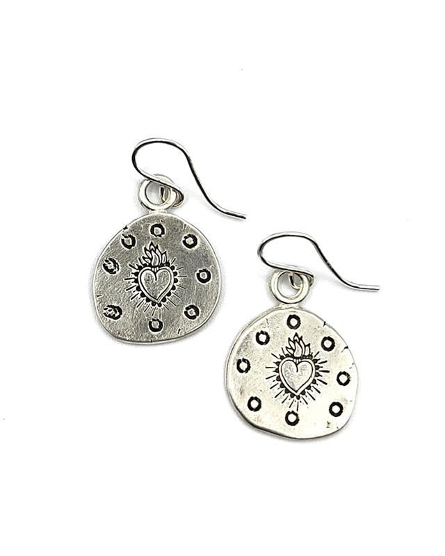 Ink Jewelry: Corizon Silver Disc With Flaming Heart Earrings