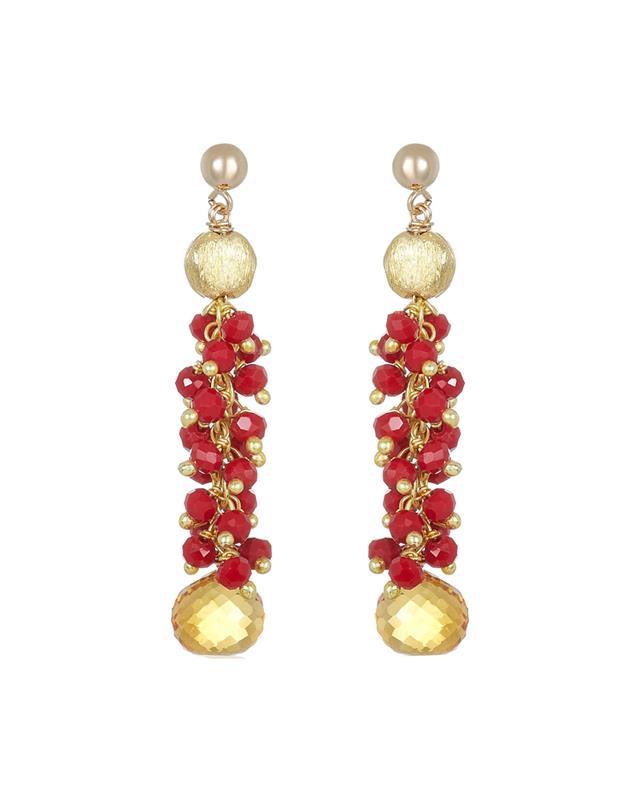 Mabel Chong: Annabel Earrings II Red Glass and Citrine