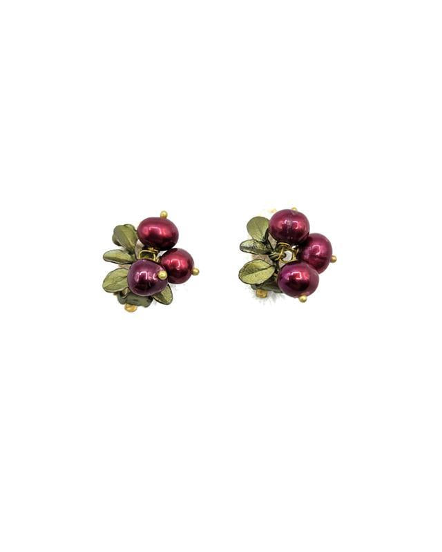 Michael Michaud: Cranberry Pearl Clip On Earrings