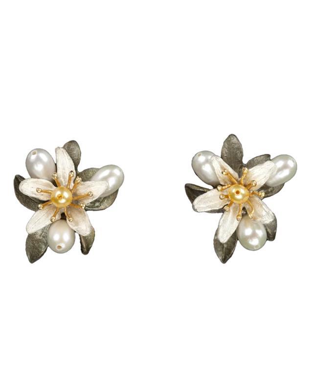 Michael Michaud: Orange Blossom With Pearls Clip On Earrings