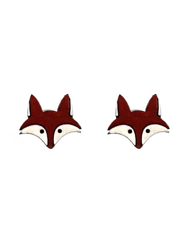 Hand-painted Red Fox Wooden Stud Earrings