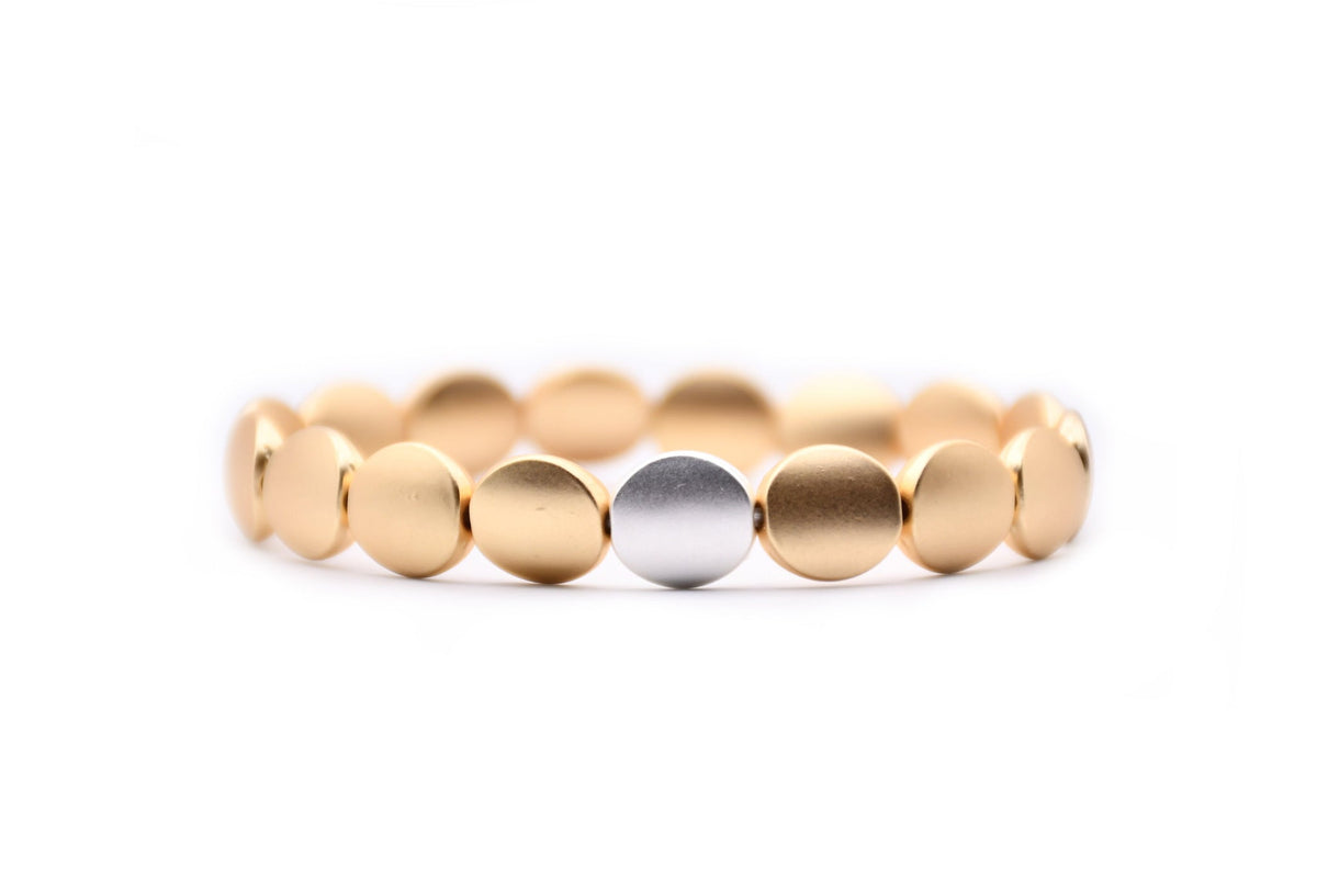 Gold Disc Bracelet With One Silver Disc