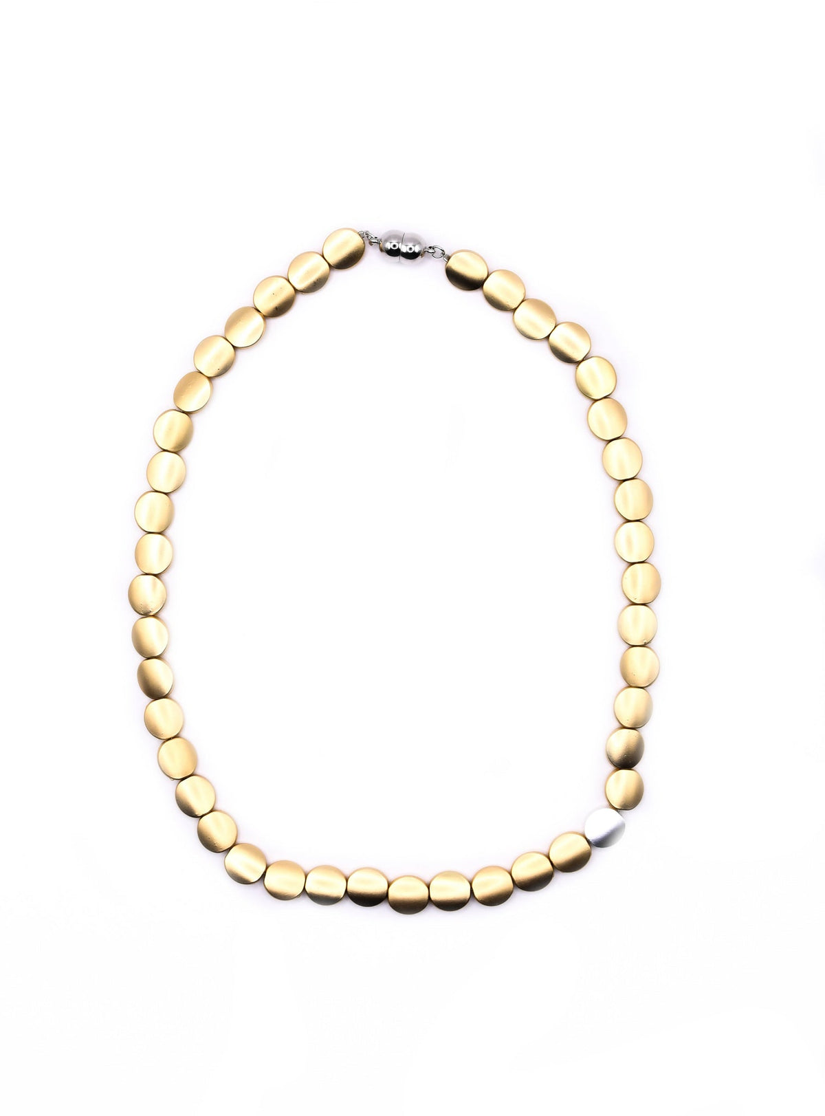 Gold Disc Necklace with One Silver Disc