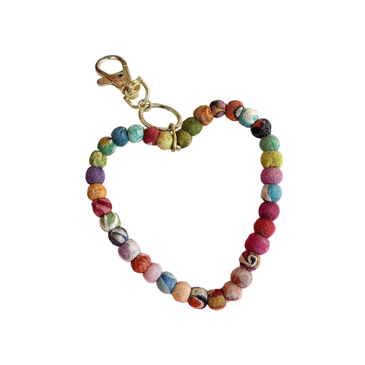 Kantha Heart Keychain Clip