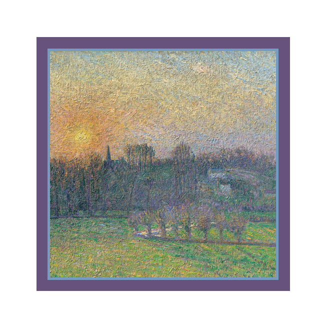 Square View of Bazincourt, Sunset Pissarro Silk Scarf