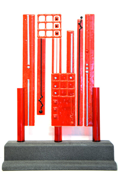 Red & Silver Glass Sculpture