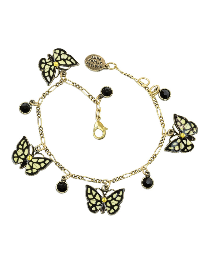 Yellow &amp; Black Swallowtail Butterfly Crystal Charm Bracelet