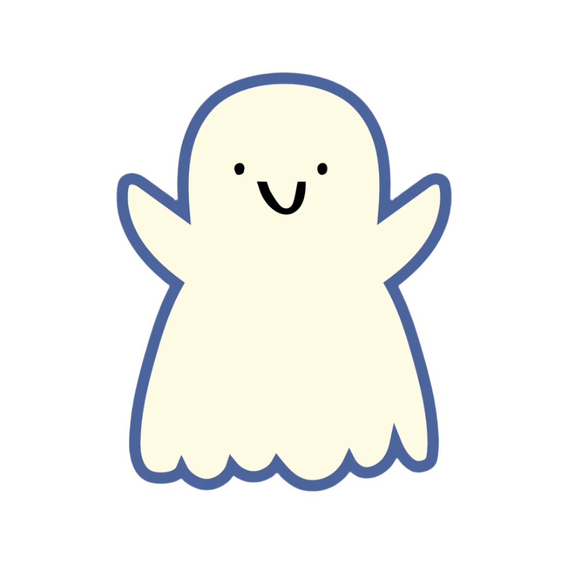 White Smiley Face Ghost Outlined in Blue