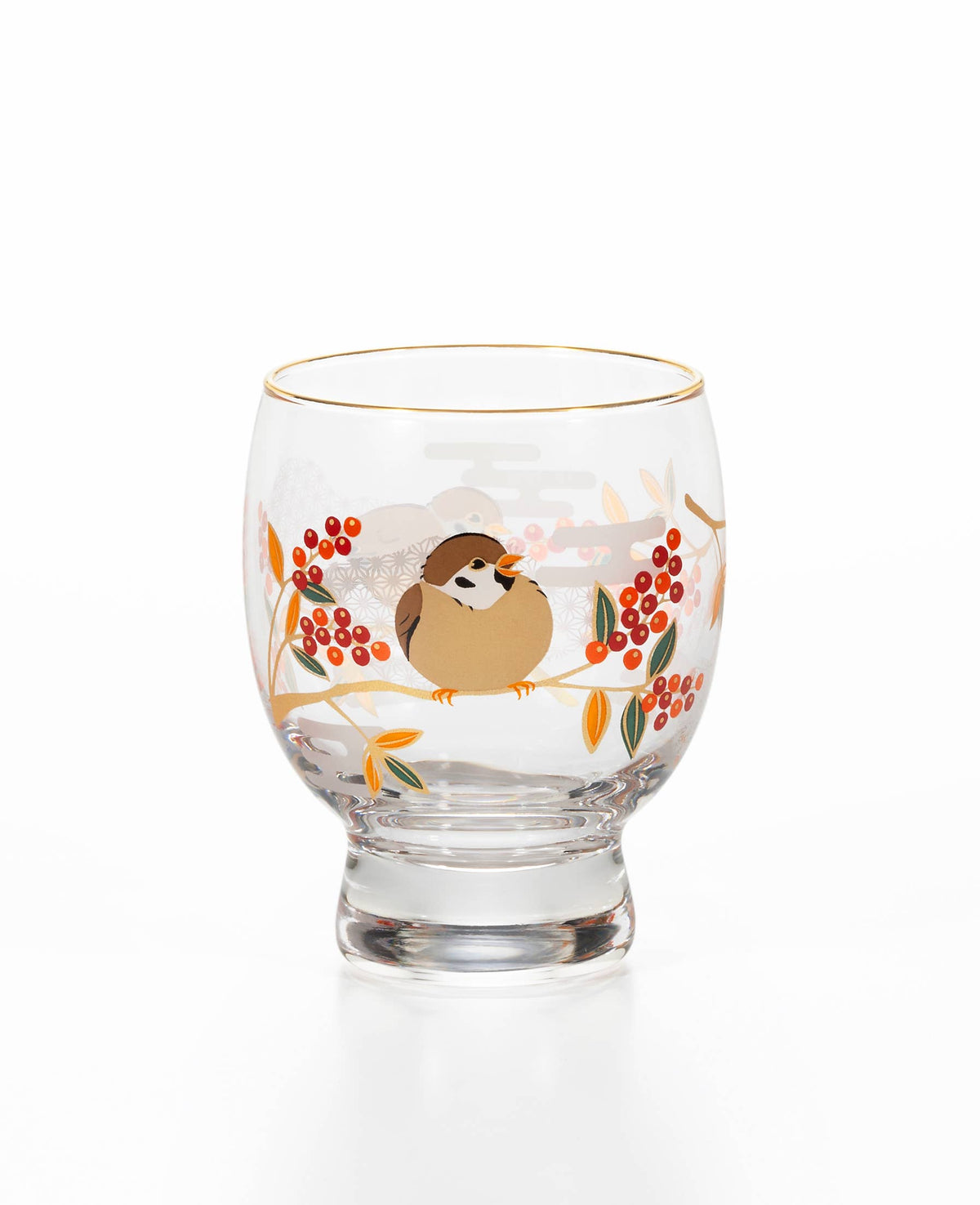 Auspicious Flowers and Birds Sake Cup Sparrow