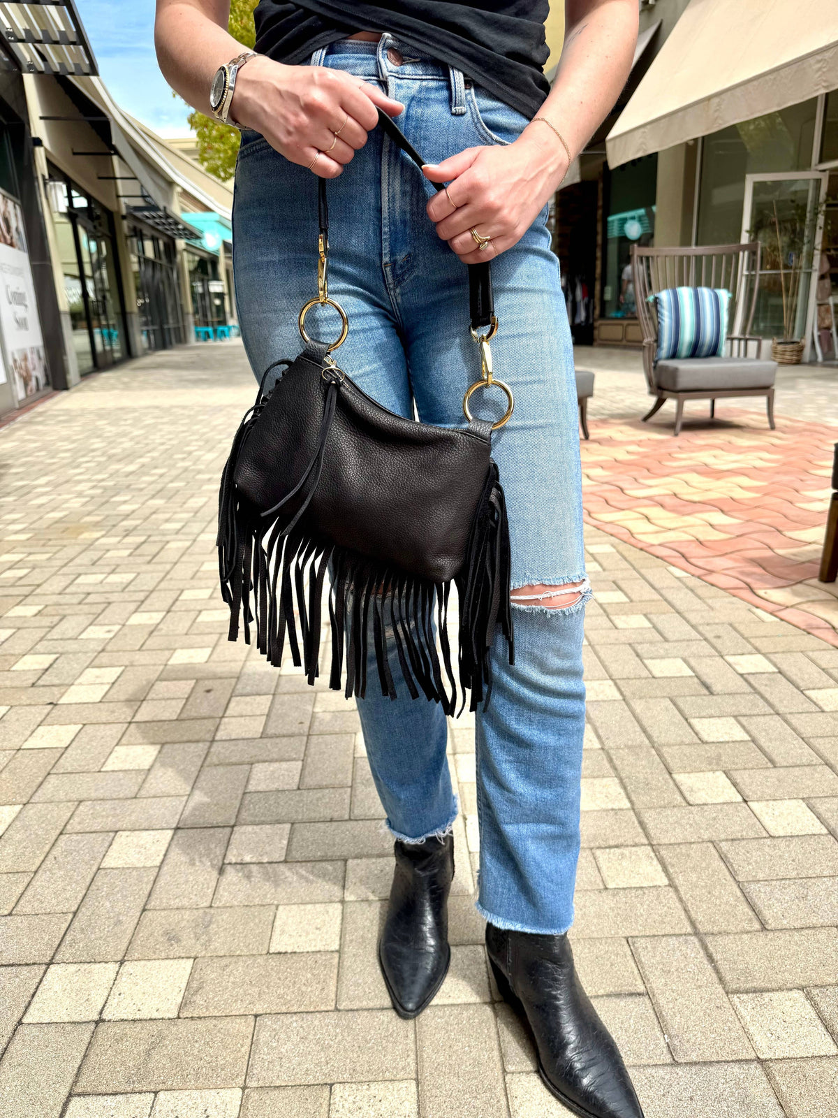 Tina Fringe Bag in Black