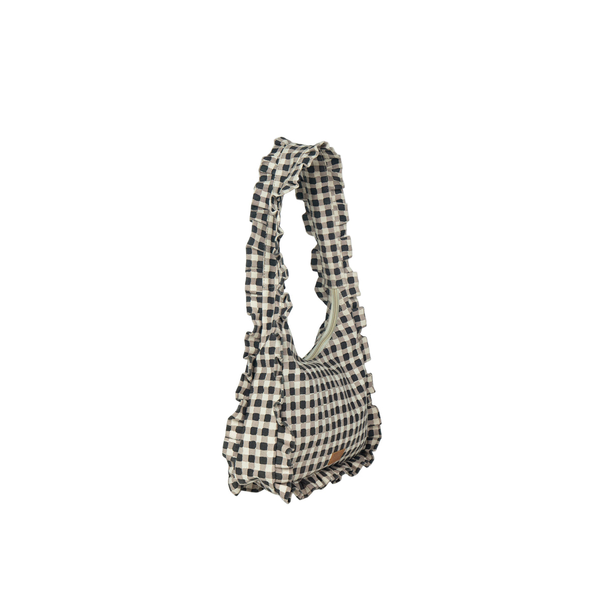 Black and white checkered bag on a light gray background