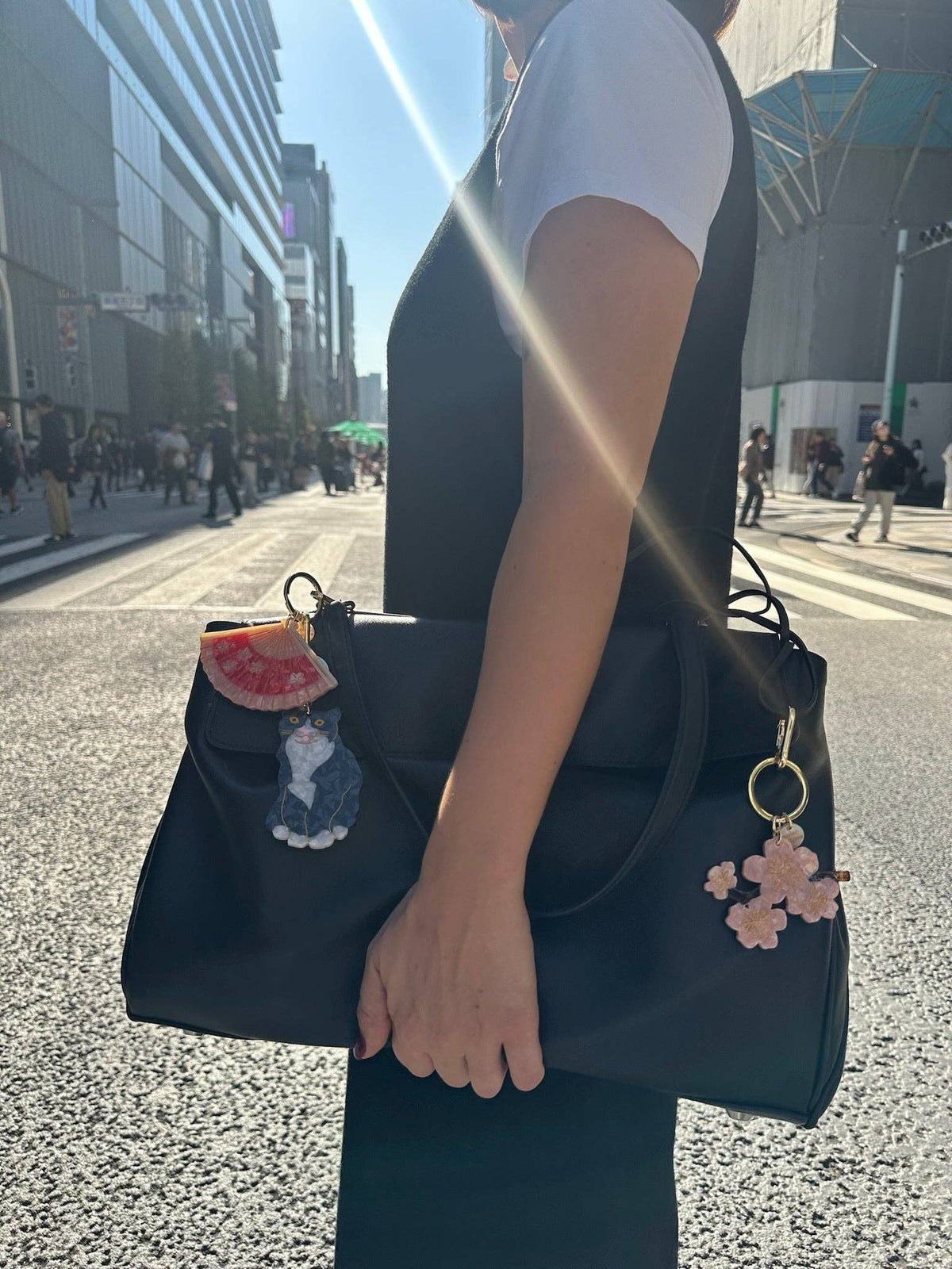 Hand-painted Tuxedo Cat Bag Charm + Keychain | Eco-Friendly