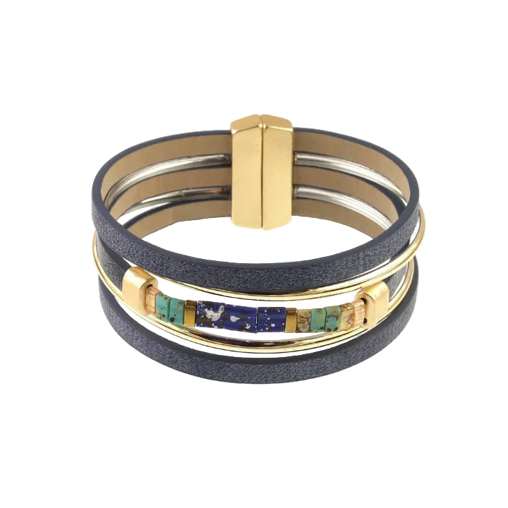 Gold/Navy Glass Bead Bracelet