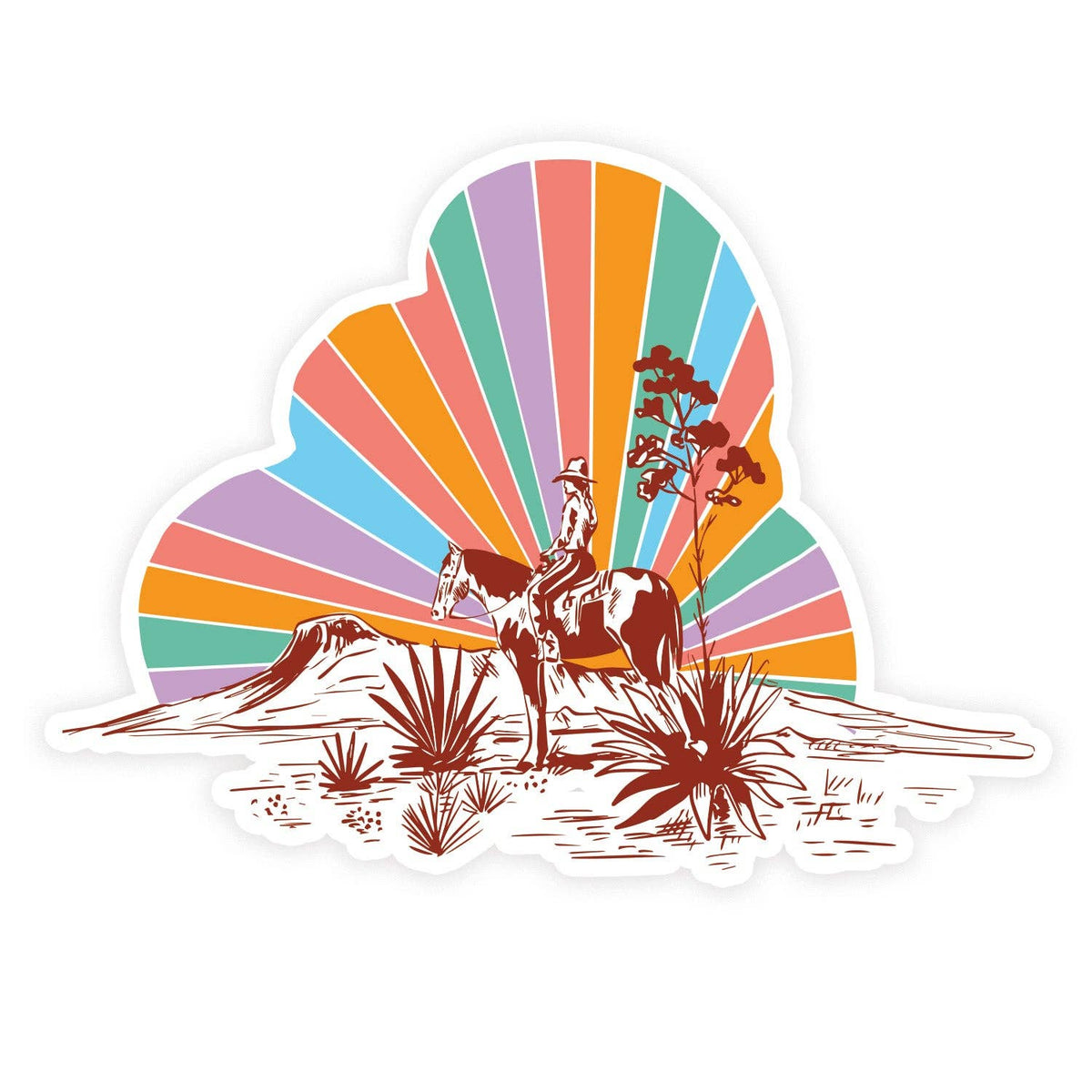Rainbow Sunset Cowgirl Sticker