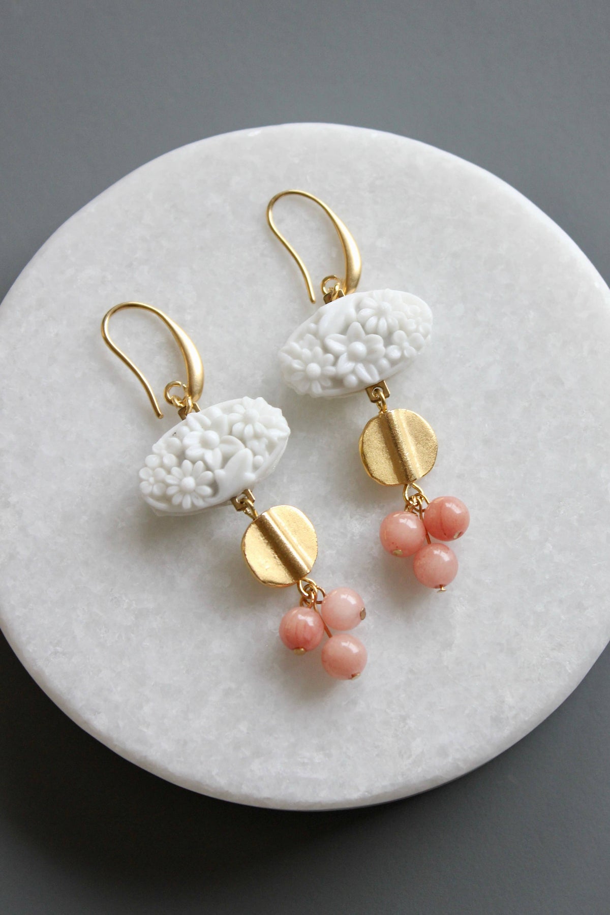 Vintage Chalk White Glass Cluster Earrings
