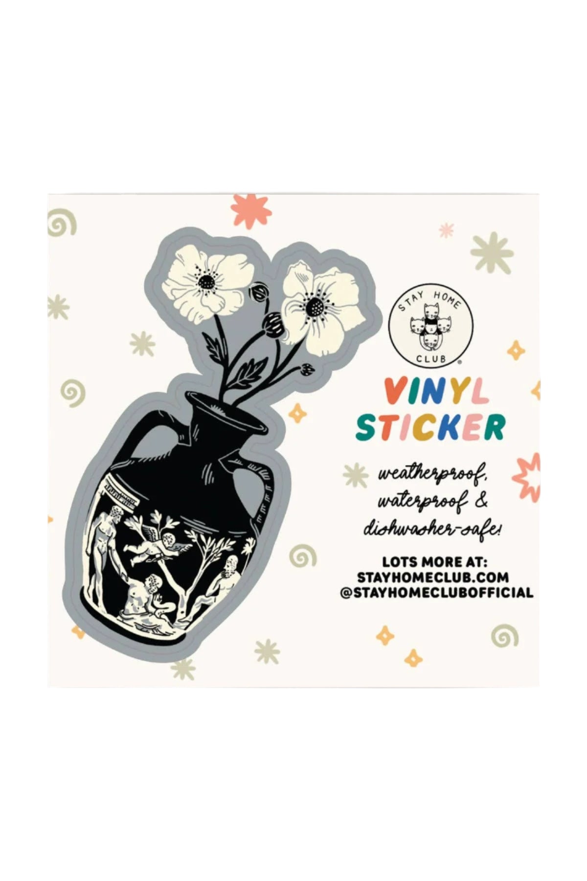 Vinyl sticker with decorative vase and flowers design on a white background
