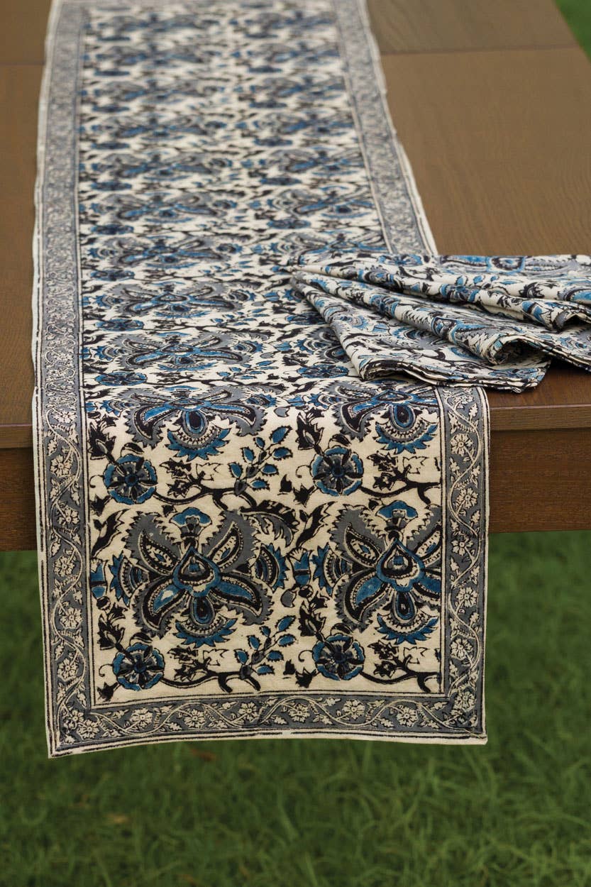 Blue & Silver Kalamkari Table Runner
