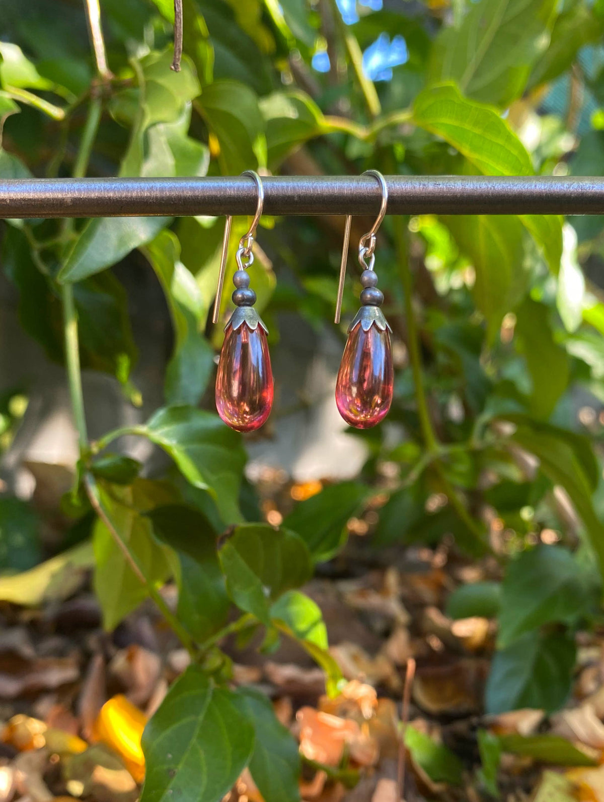 Glass Drop Earrings with Silver Accent
